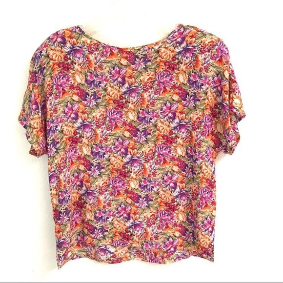 Vintage tangerine floral crewneck blouse M - Picture 1 of 6